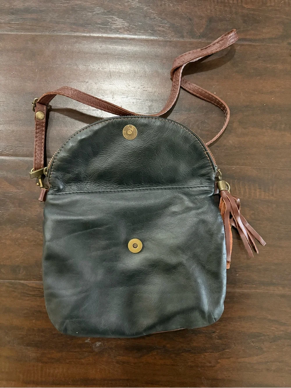 Leather Two-Tone Crossbody Bag in Brown and Black